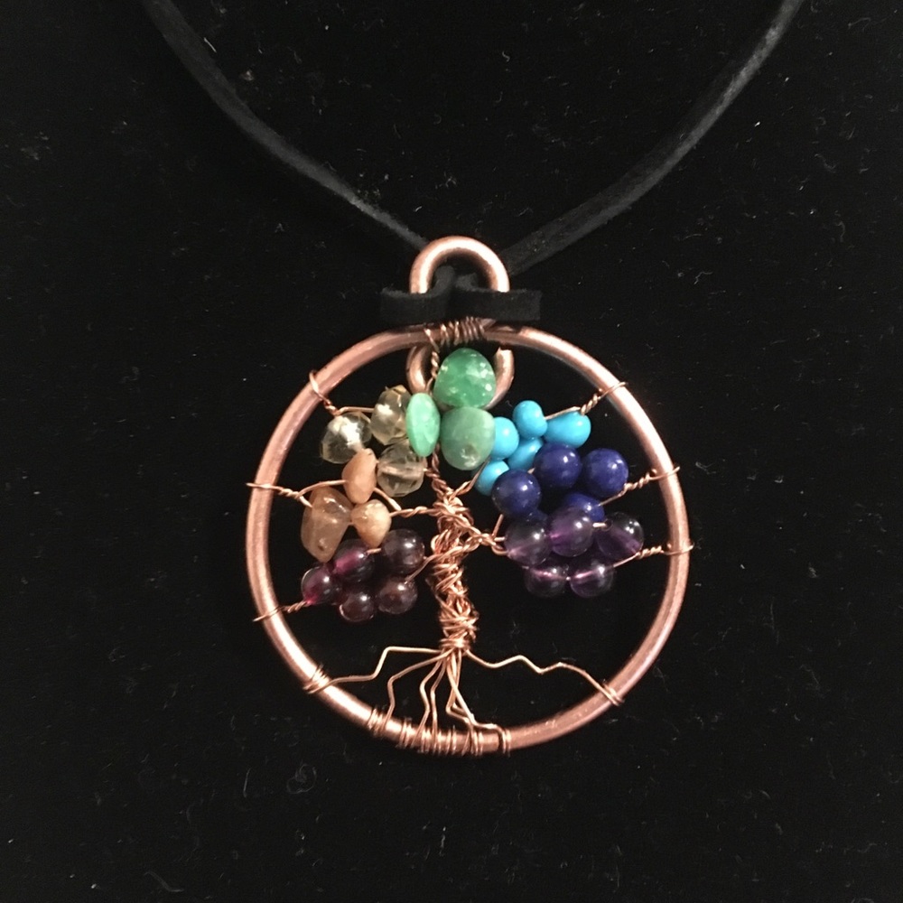 Copper Tree of Life, natural gemstones